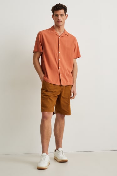 Pánské - Košile - regular fit - klopový límec - tmavě oranžová