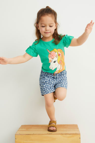 Children - Denim shorts - floral - blue