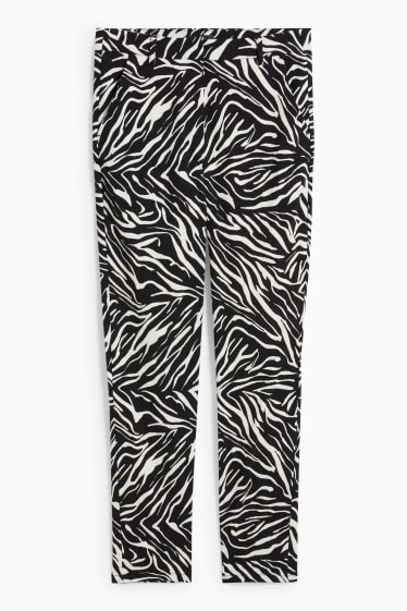 Dames - Broek - mid waist - slim fit - Flex - met patroon - zwart / wit