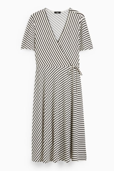 Women - Wrap dress - striped - black / white