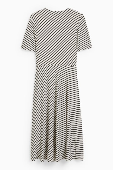 Women - Wrap dress - striped - black / white