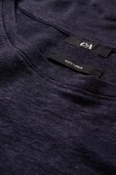 Donna - T-shirt di lino - blu scuro