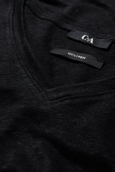 Dames - Linnen T-shirt - zwart
