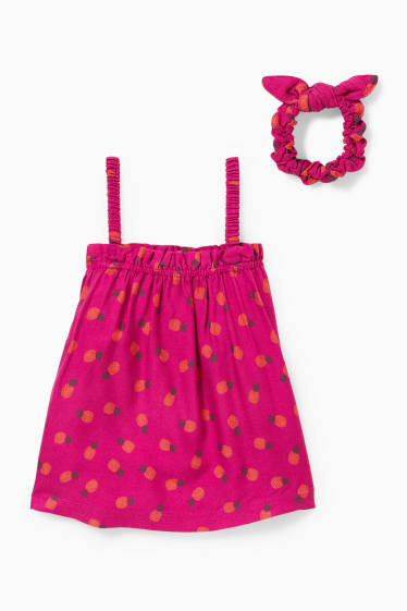 Copii - Fete - Set - top și elastic de păr - 2 piese - cu model - roz închis