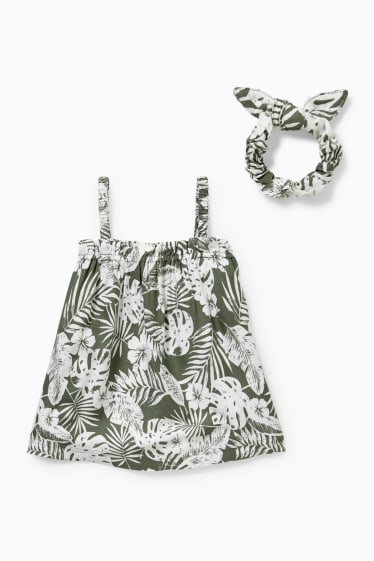 Kinder Mädchen - Set - Top und Scrunchie - 2 teilig - gemustert - grün / cremeweiß