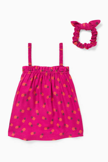 Copii - Fete - Set - top și elastic de păr - 2 piese - cu model - roz închis