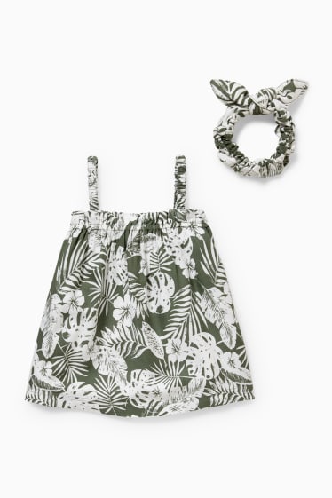 Kinder Mädchen - Set - Top und Scrunchie - 2 teilig - gemustert - grün / cremeweiß
