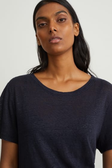 Donna - T-shirt di lino - blu scuro