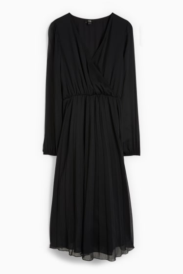 Women - Chiffon dress - pleated - black