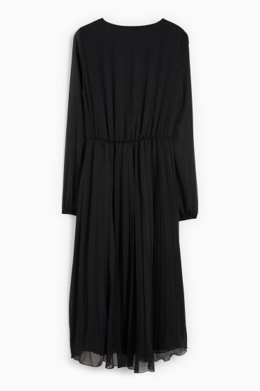 Women - Chiffon dress - pleated - black