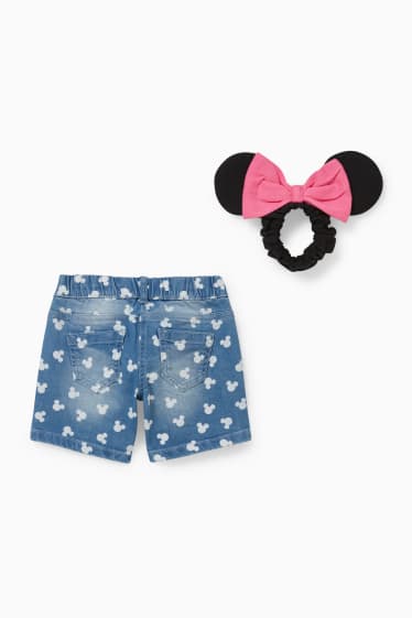 Kinderen - Minnie Mouse - set - korte spijkerbroek en scrunchie - 2-delig - jeanslichtblauw