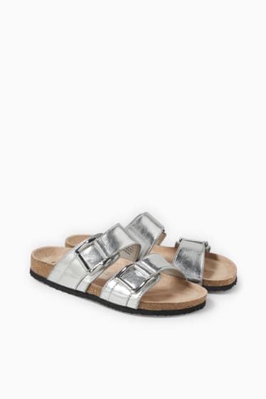 Damen - Sandalen - Lederimitat - silber