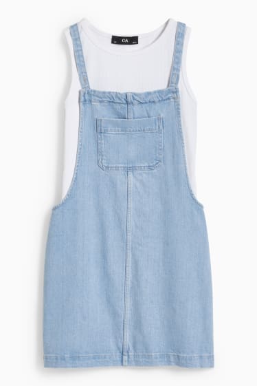 Kinderen: meisjes - Set - top en denim overgooier - 2 delig - jeanslichtblauw