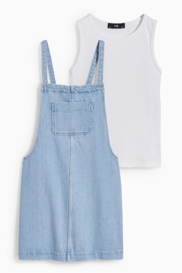 Kinderen: meisjes - Set - top en denim overgooier - 2 delig - jeanslichtblauw