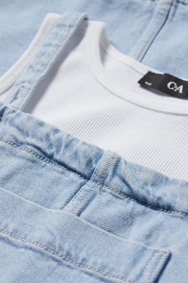 Kinderen: meisjes - Set - top en denim overgooier - 2 delig - jeanslichtblauw