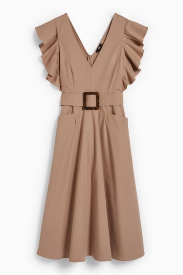 Femmes - Robe fit & flare avec une ceinture - beige