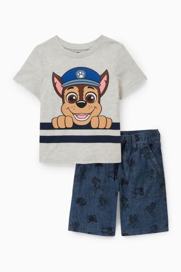 Children - PAW Patrol - set - short sleeve T-shirt and shorts - 2 piece - light gray-melange