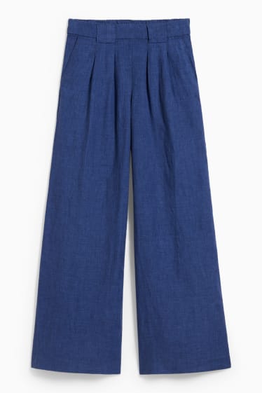 Femmes - Pantalon de lin - high waist - wide leg - bleu foncé