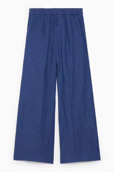 Femmes - Pantalon de lin - high waist - wide leg - bleu foncé