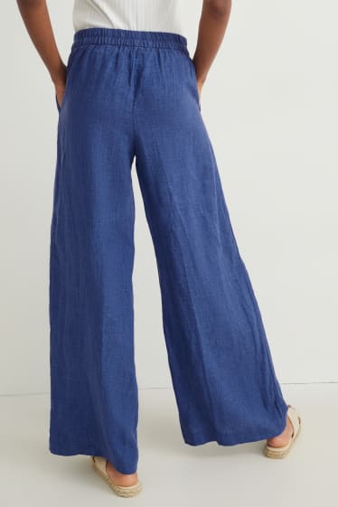 Femmes - Pantalon de lin - high waist - wide leg - bleu foncé