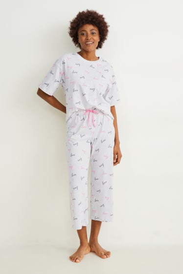 Damen - Pyjama - gemustert - hellgrau-melange