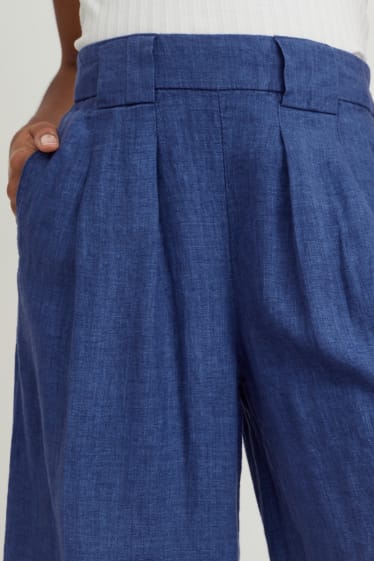 Femmes - Pantalon de lin - high waist - wide leg - bleu foncé