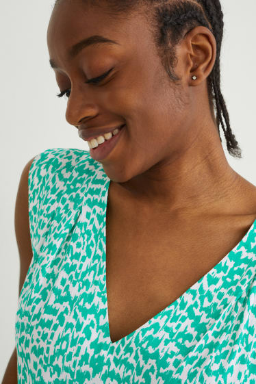 Donna - Blusa smanicata basic - con motivi - verde / bianco crema