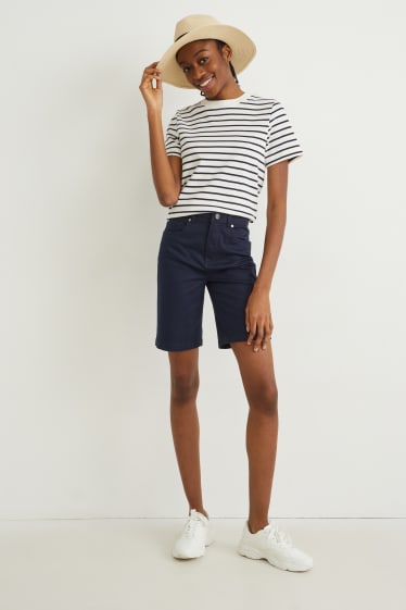 Women - Bermuda shorts - high waist - dark blue