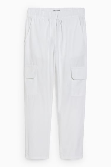 Femmes - Pantalon cargo - mid waist - tapered fit - blanc