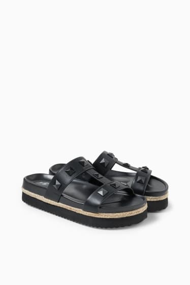 Damen - Sandalen - Lederimitat - schwarz