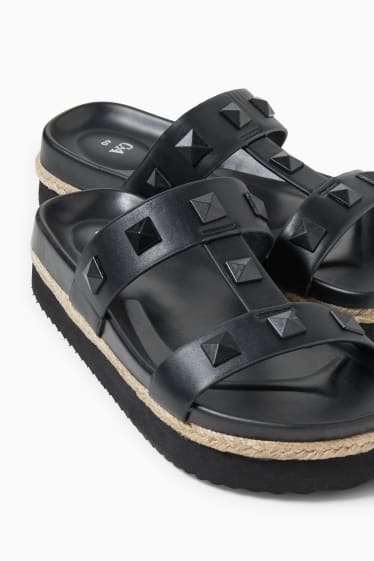 Damen - Sandalen - Lederimitat - schwarz