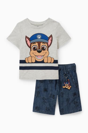 Kinder Jungen - Paw Patrol - Set - Kurzarmshirt und Shorts - 3 teilig - hellgrau-melange