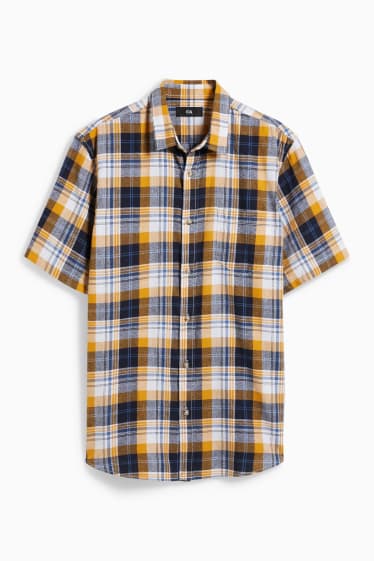 Uomo - Camicia - regular fit - collo all'italiana - a quadretti - giallo