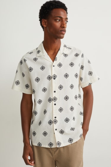 Home - Camisa - regular fit - coll solapa - mescla de lli - beix clar
