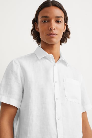 Uomo - Camicia in lino - regular fit - collo all'italiana - bianco