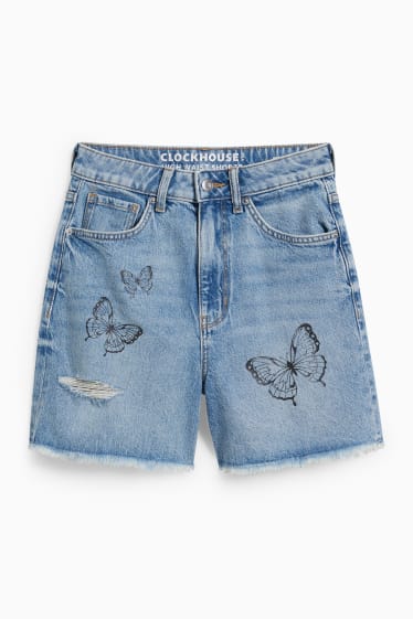 Dames - CLOCKHOUSE - korte spijkerbroek - high waist - jeansblauw