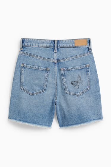 Dames - CLOCKHOUSE - korte spijkerbroek - high waist - jeansblauw