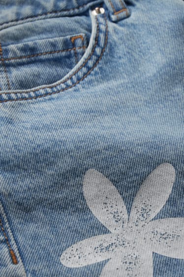Damen - CLOCKHOUSE - Jeans-Shorts - High Waist - geblümt - helljeansblau