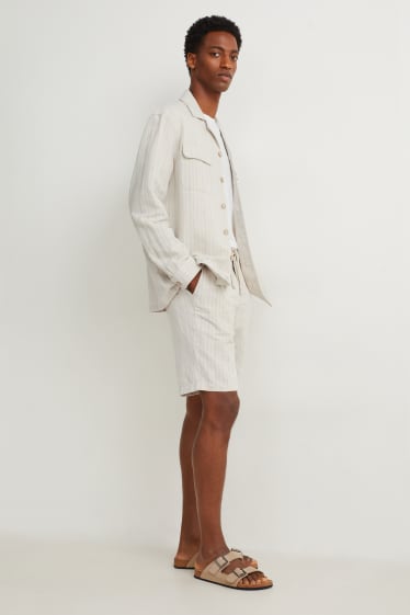 Men - Shorts - linen blend - striped - light beige
