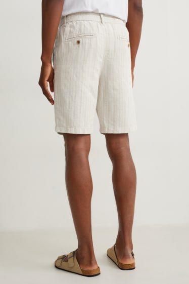 Hombre - Shorts - mezcla de lino - de rayas - beige claro