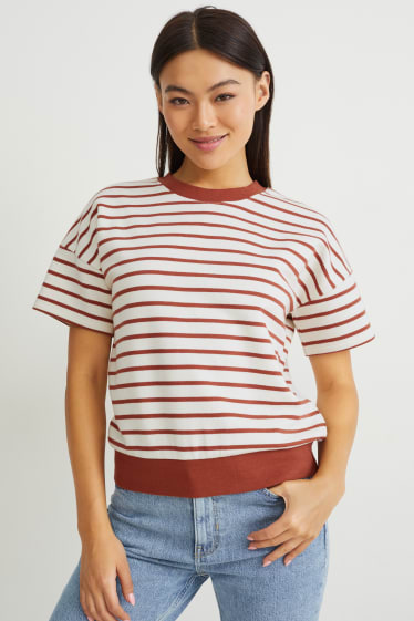 Damen - T-Shirt - gestreift - braun / cremeweiss