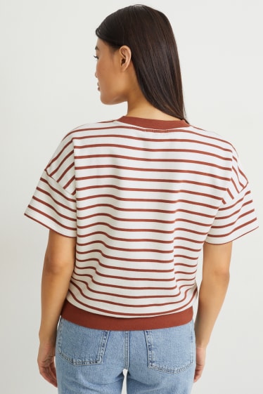 Femmes - T-shirt - à rayures - marron / blanc crème