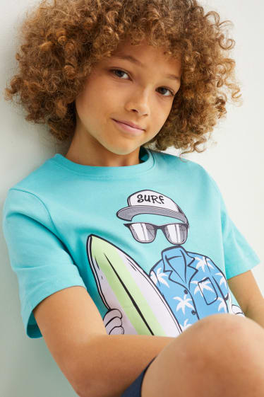Kinder Jungen - Kurzarmshirt - türkis