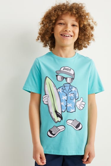 Kinder Jungen - Kurzarmshirt - türkis