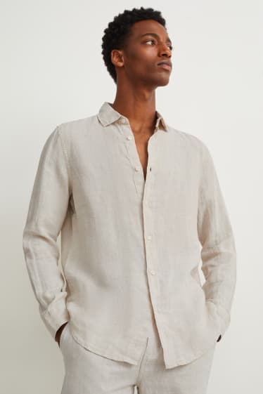 Men - Linen shirt - regular fit - kent collar - beige