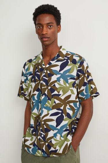 Home - Camisa - regular fit - coll solapa - mescla de lli - multicolor
