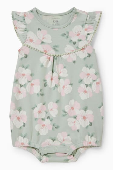 Miminka - Pyžamo pro miminka - s květinovým vzorem - mátově zelená