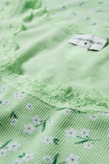 Femmes - Top - à fleurs - vert clair