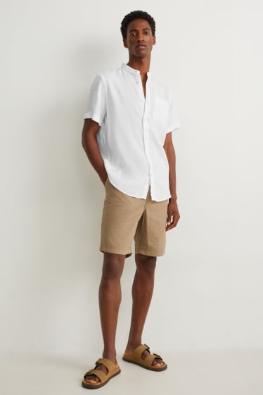 Hommes - Chemise en lin - regular fit - encolure montante - blanc