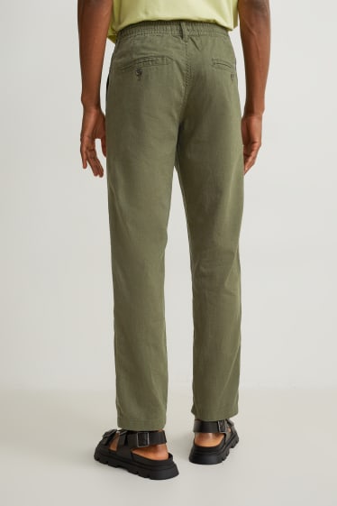 Uomo - Pantaloni chino - tapered fit - misto lino - verde scuro
